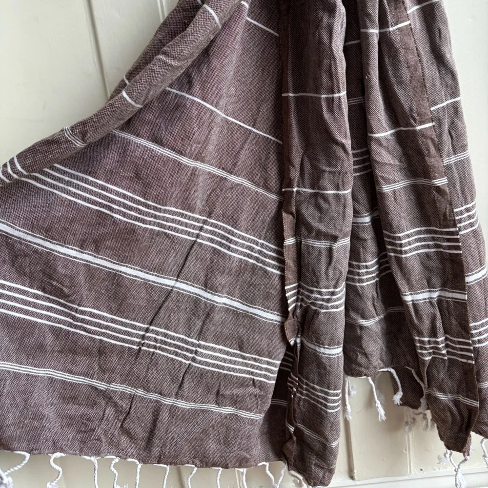 Amazon boho brown striped light weight beach towel with tassels